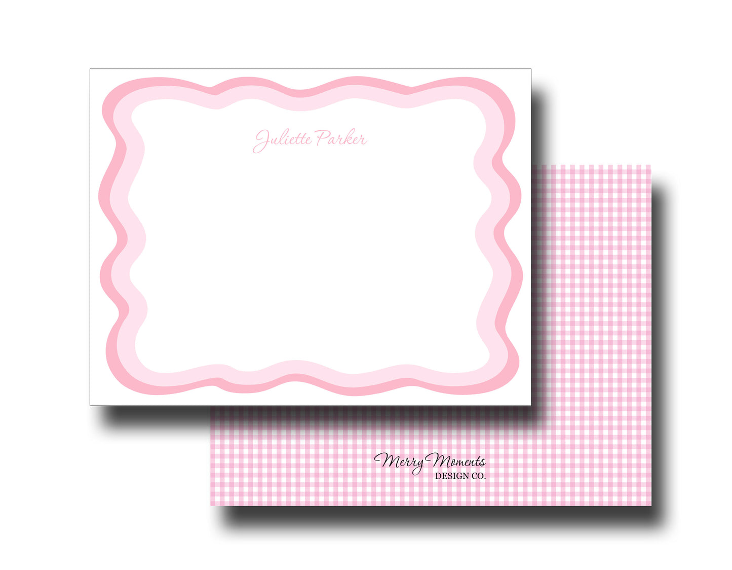 Personalized Note Cards - Pink Wavy Border