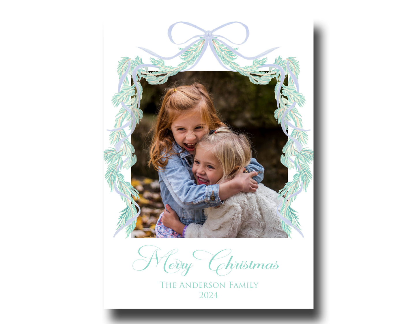 Christmas Cards - Blue Bow Garland