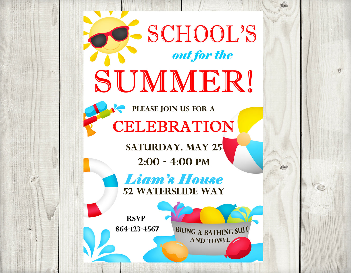 End of School Year Party Invitations - Digital File