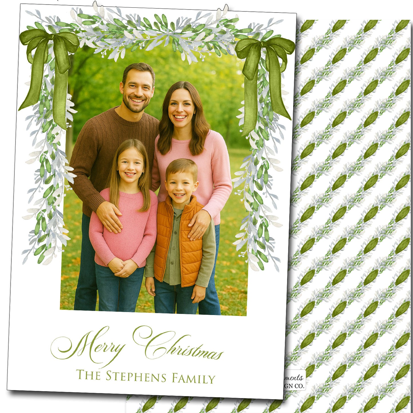 Christmas Cards - Olive Bow Garland