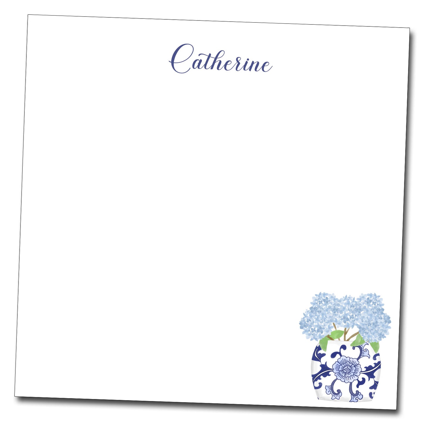 Personalized Notepad with Hydrangea Chinoiserie