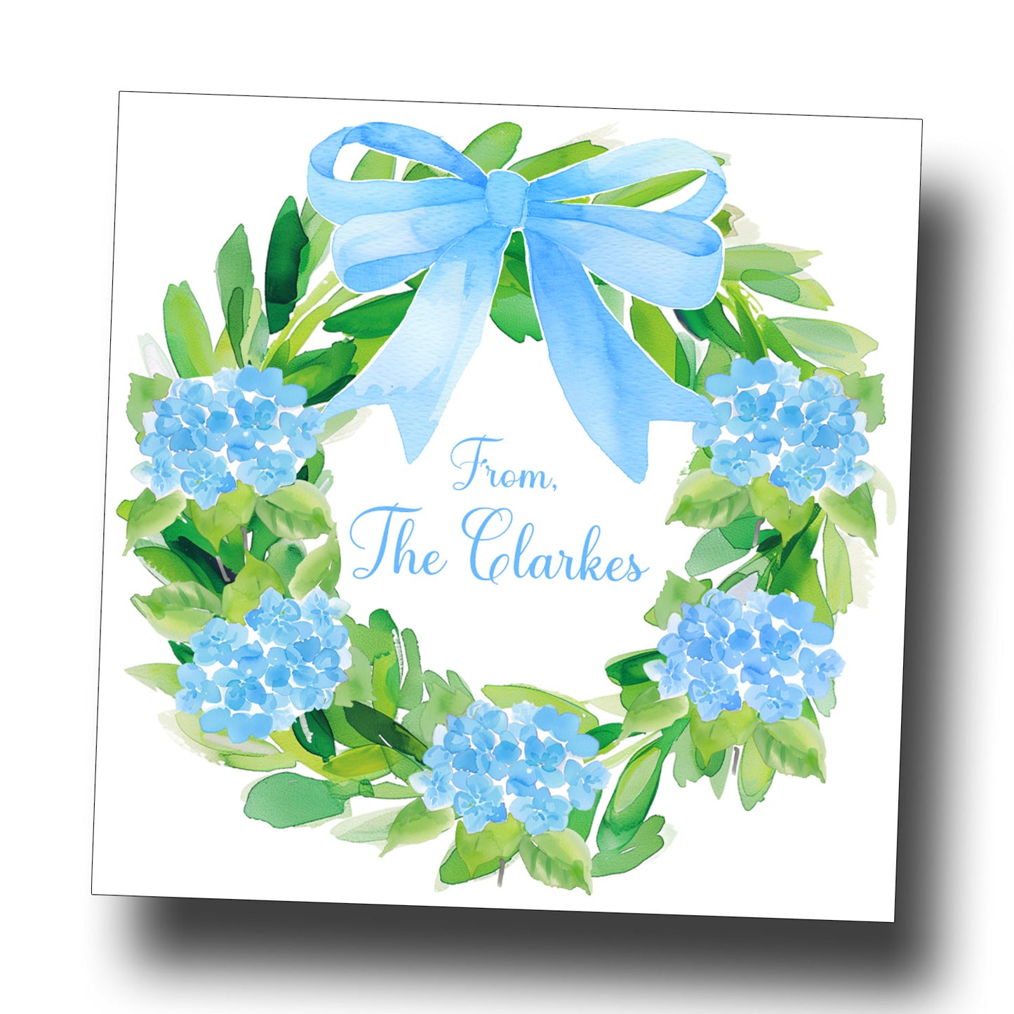 Personalized Enclosure Cards - Hydrangea Wreath