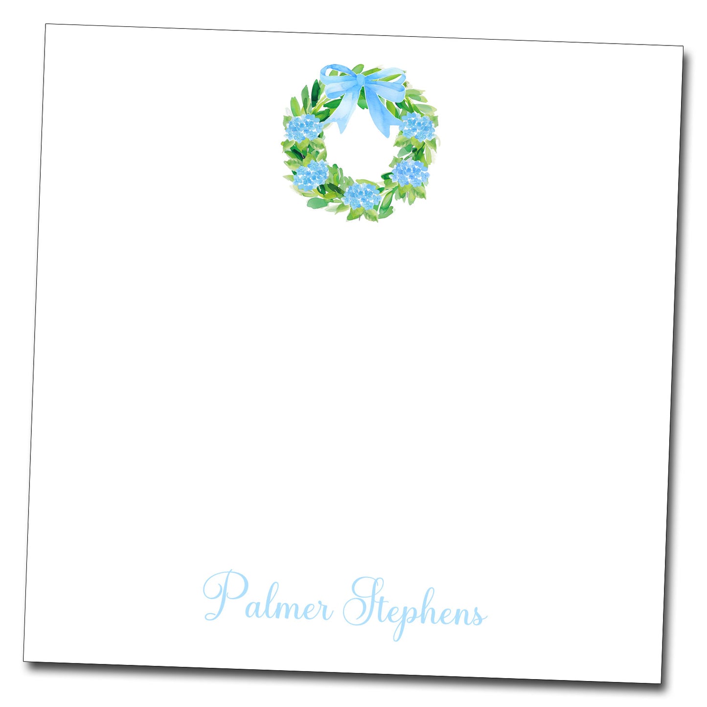 Personalized Notepad with Hydrangea Wreath