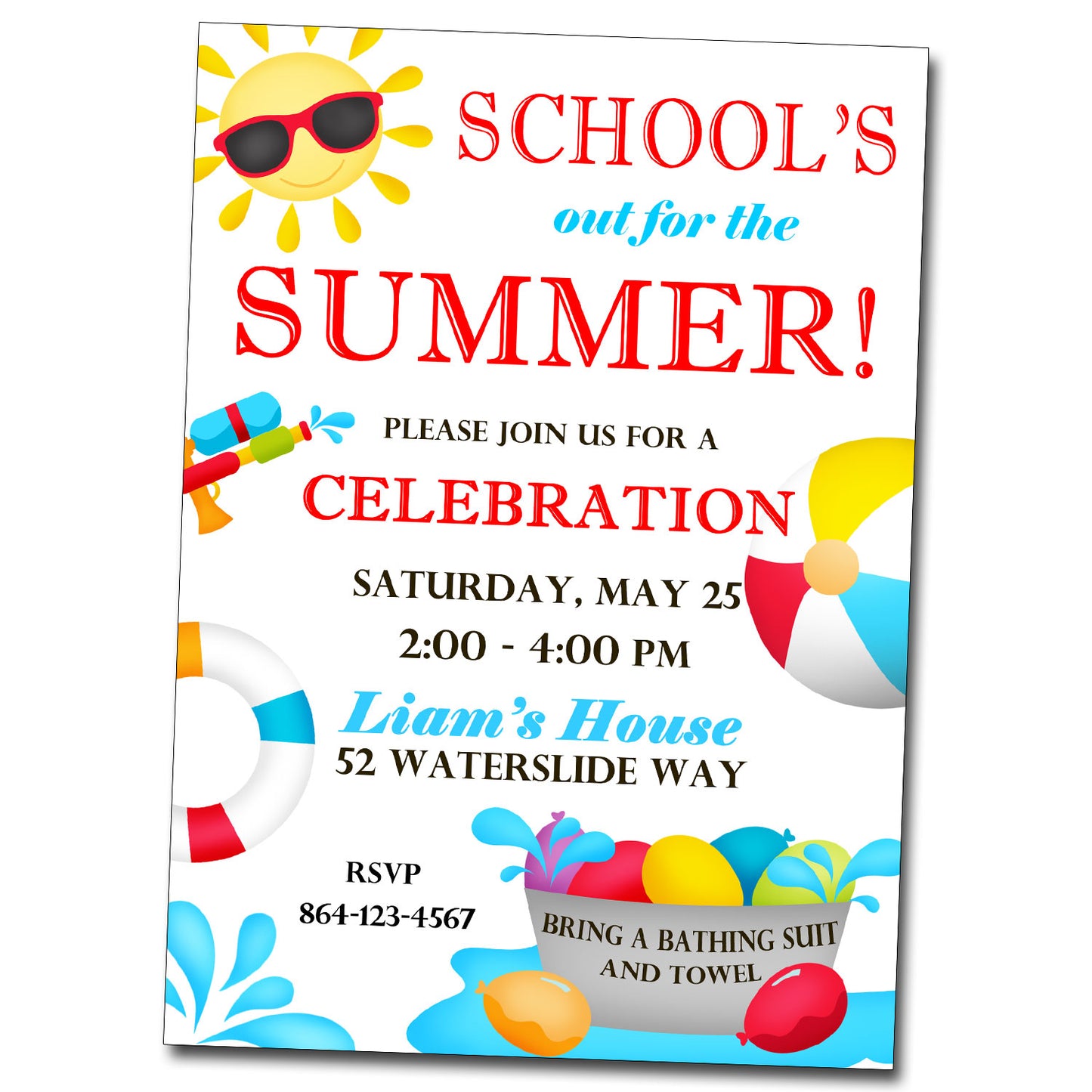 End of School Year Party Invitations - Digital File