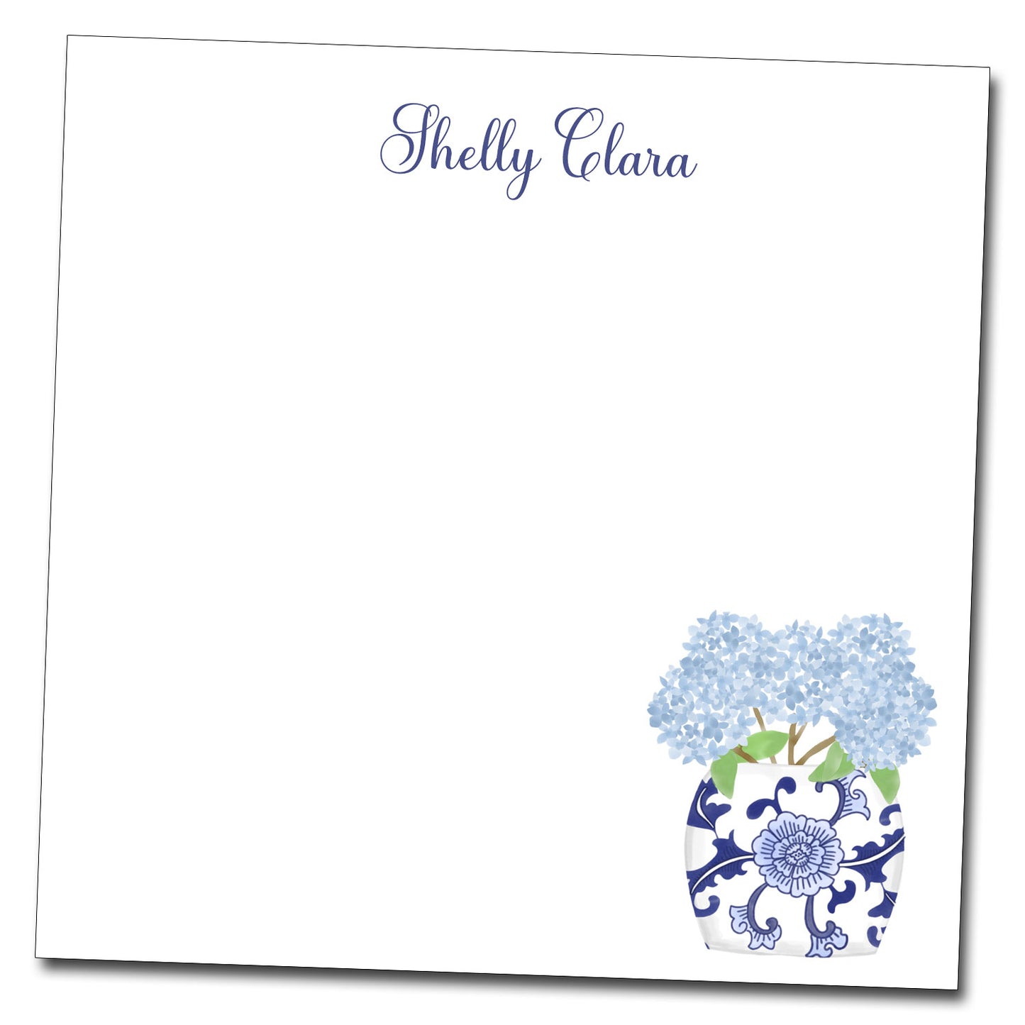 Personalized Notepad with Hydrangea Chinoiserie