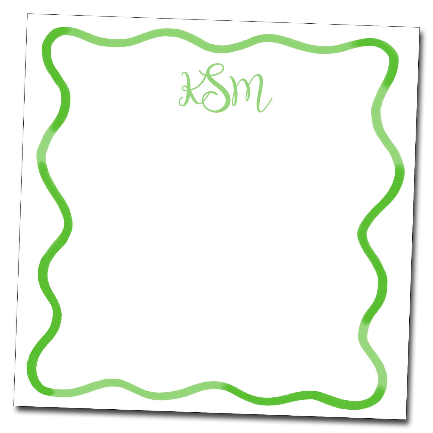 Personalized Notepad - Monogram Green Wavy border
