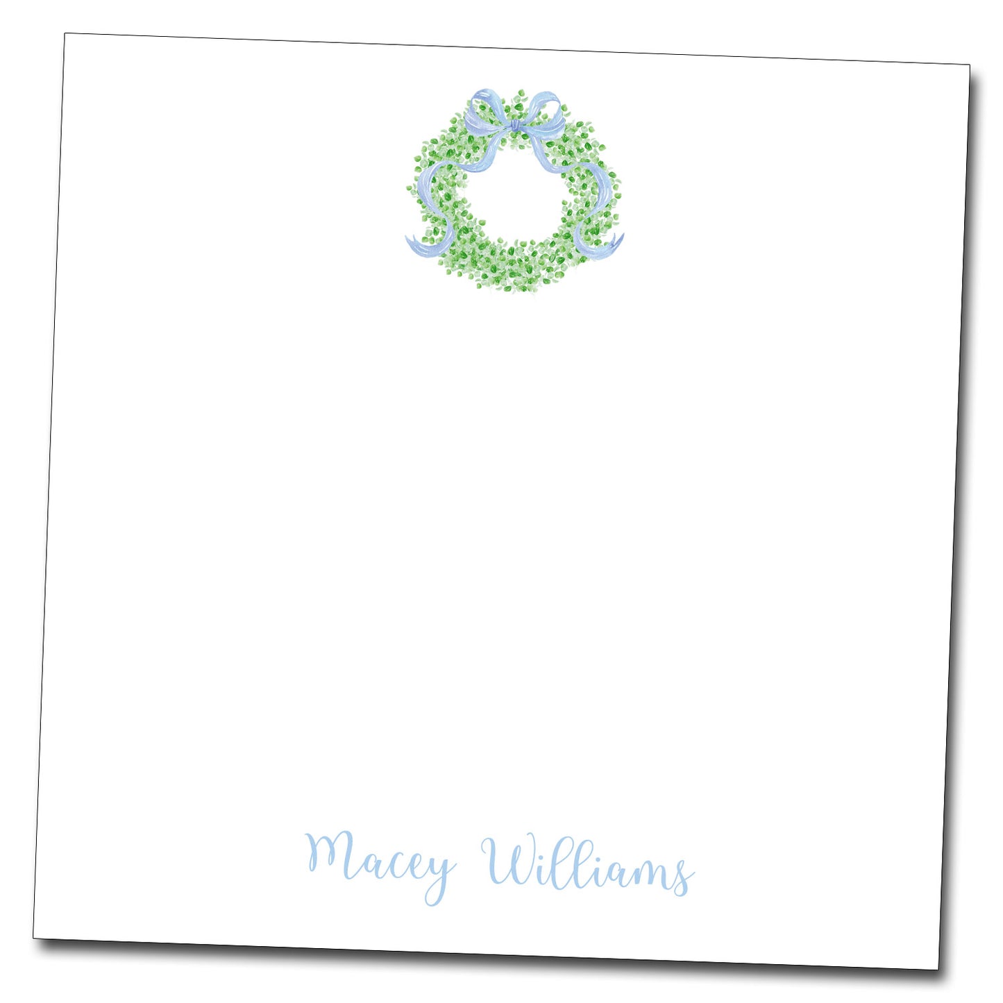Personalized Notepad with Blue Bow Wreath