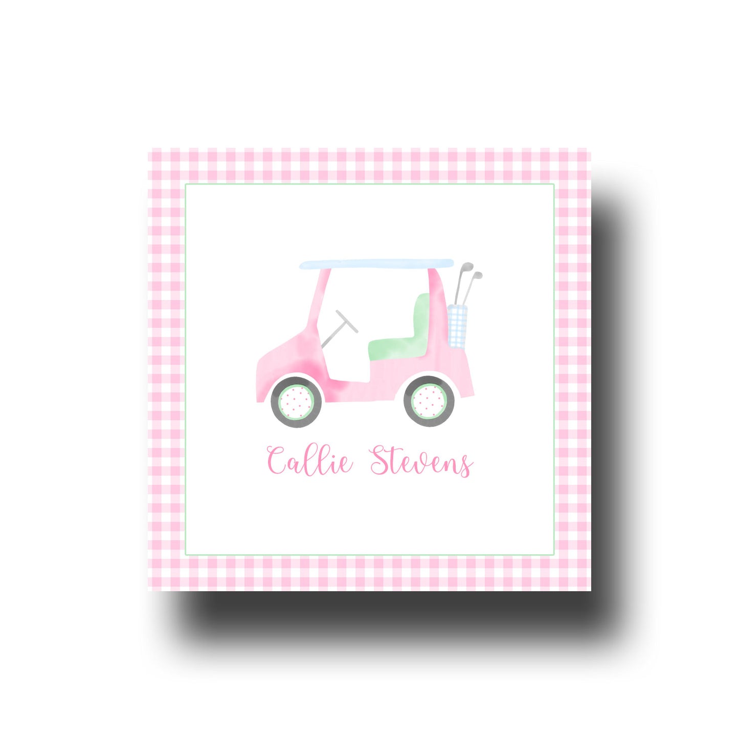Personalized Enclosure Cards - Pink Golf Cart