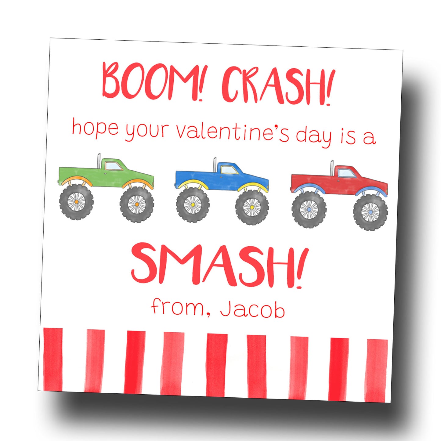 Valentine Tags & Stickers - Monster Trucks