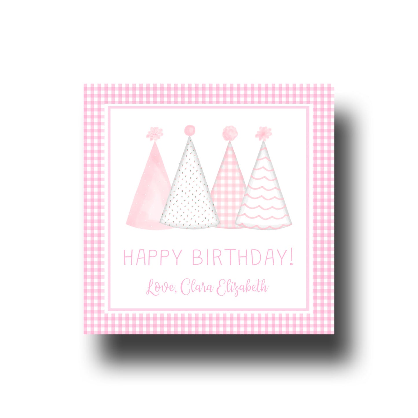 Birthday Gift Tags & Stickers - Pink Party Hats