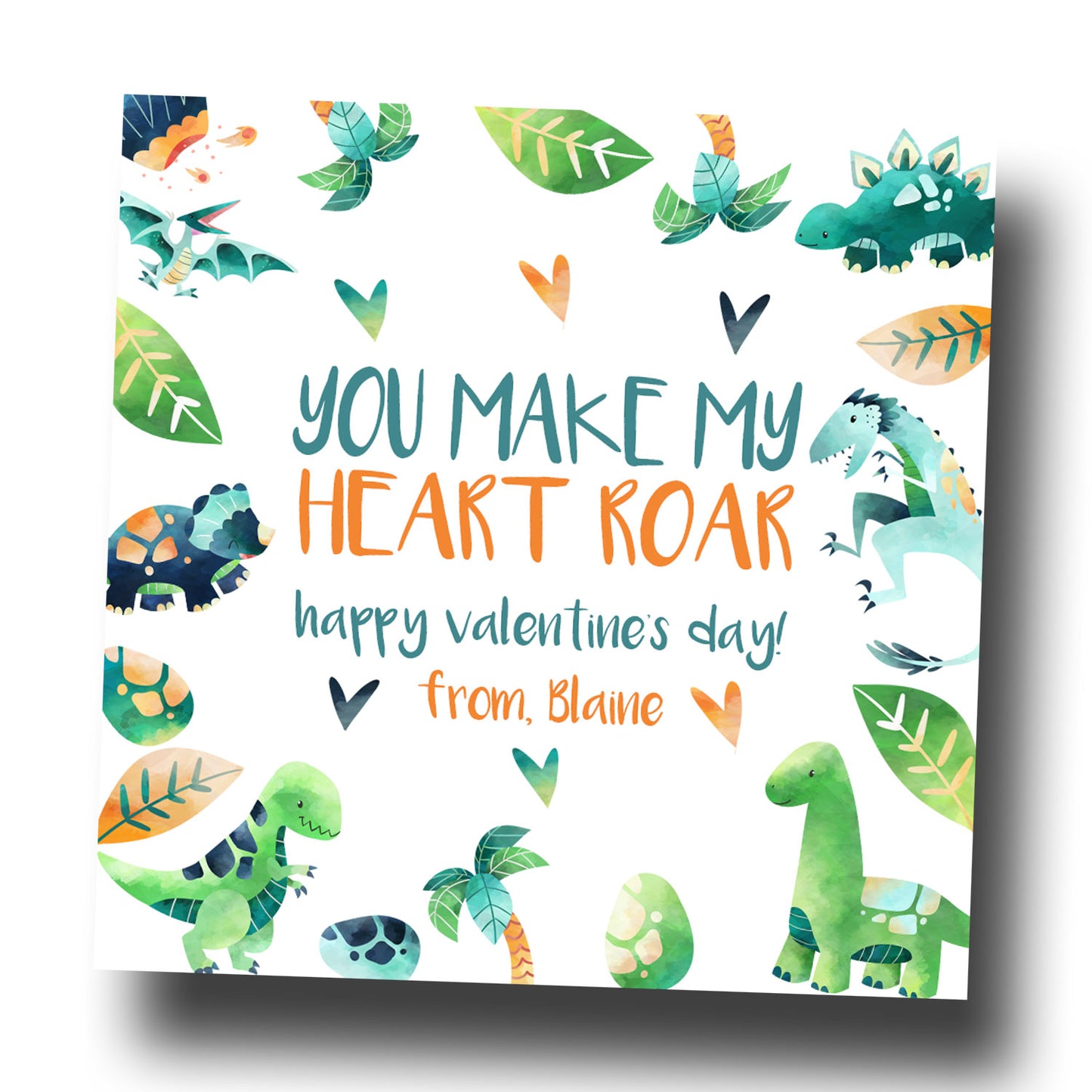 Valentine Tags & Stickers - Dino Roar