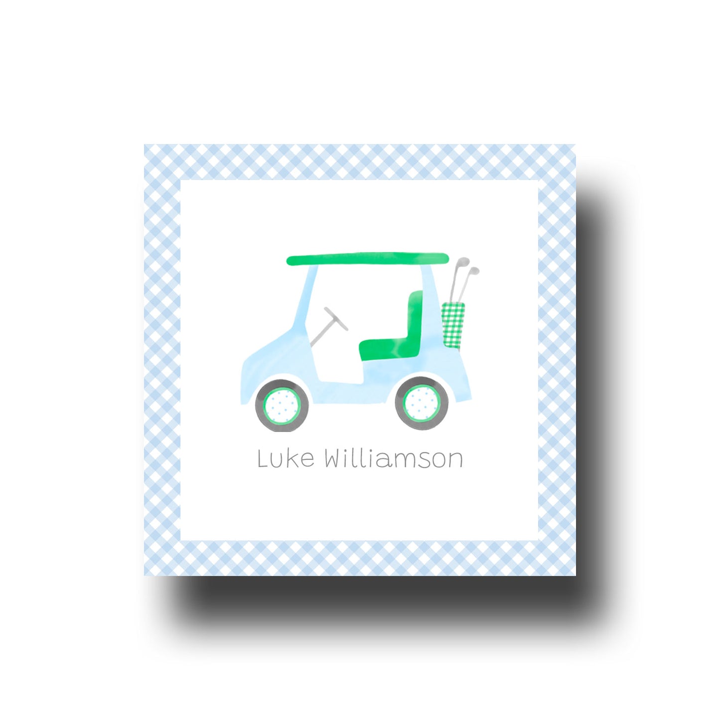 Personalized Enclosure Cards - Blue Golf Cart