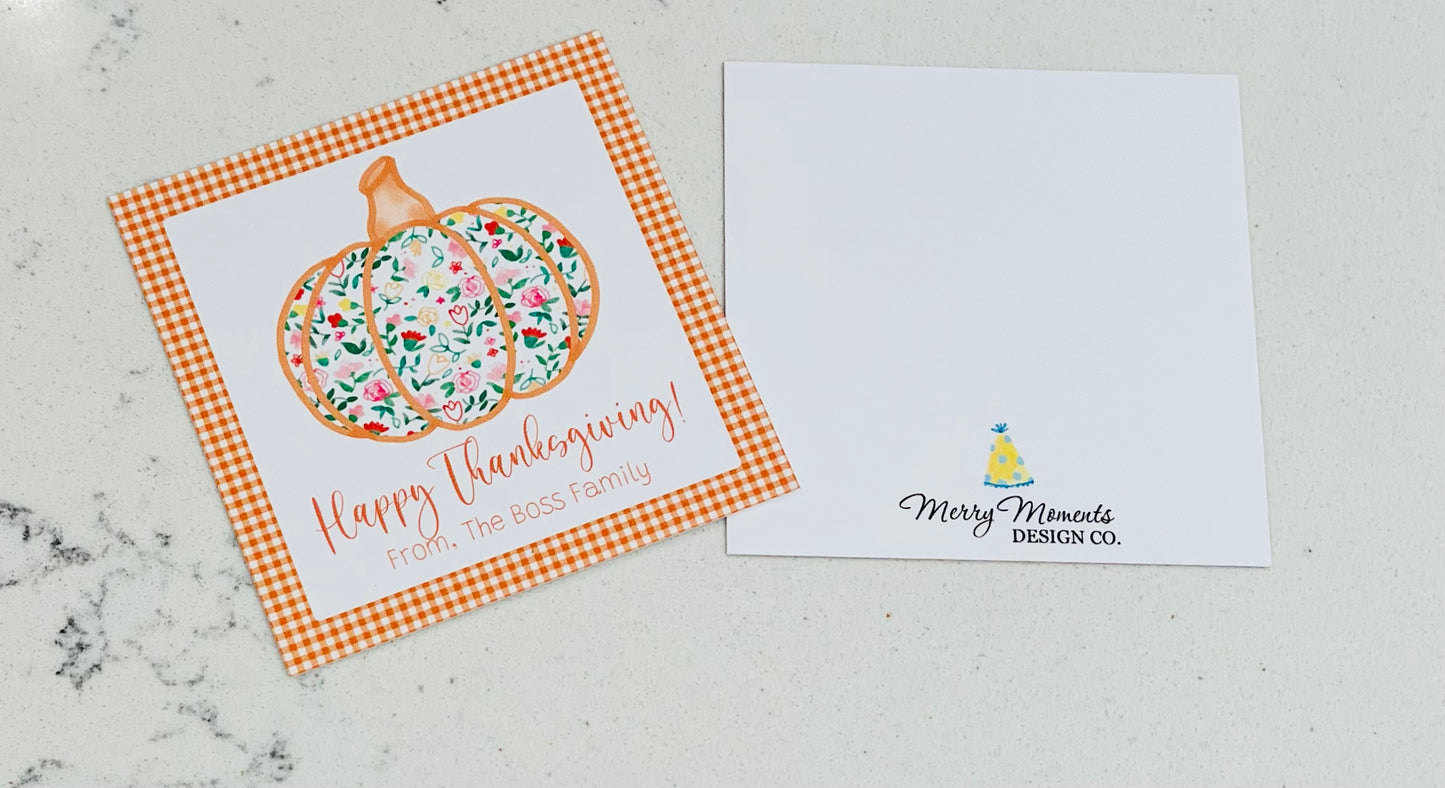 Thanksgiving Gift Tags & Stickers - Floral Pumpkin