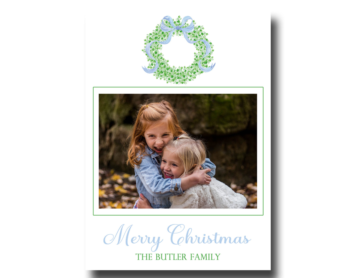 Christmas Cards - Wreath Blue Bow