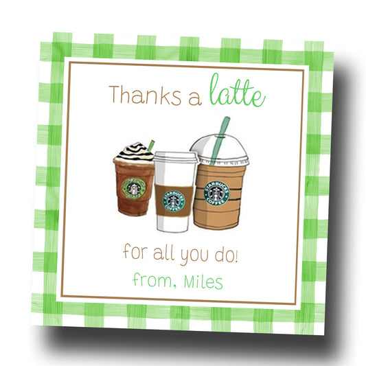 Personalized Gift Tags & Stickers- Thanks a latte