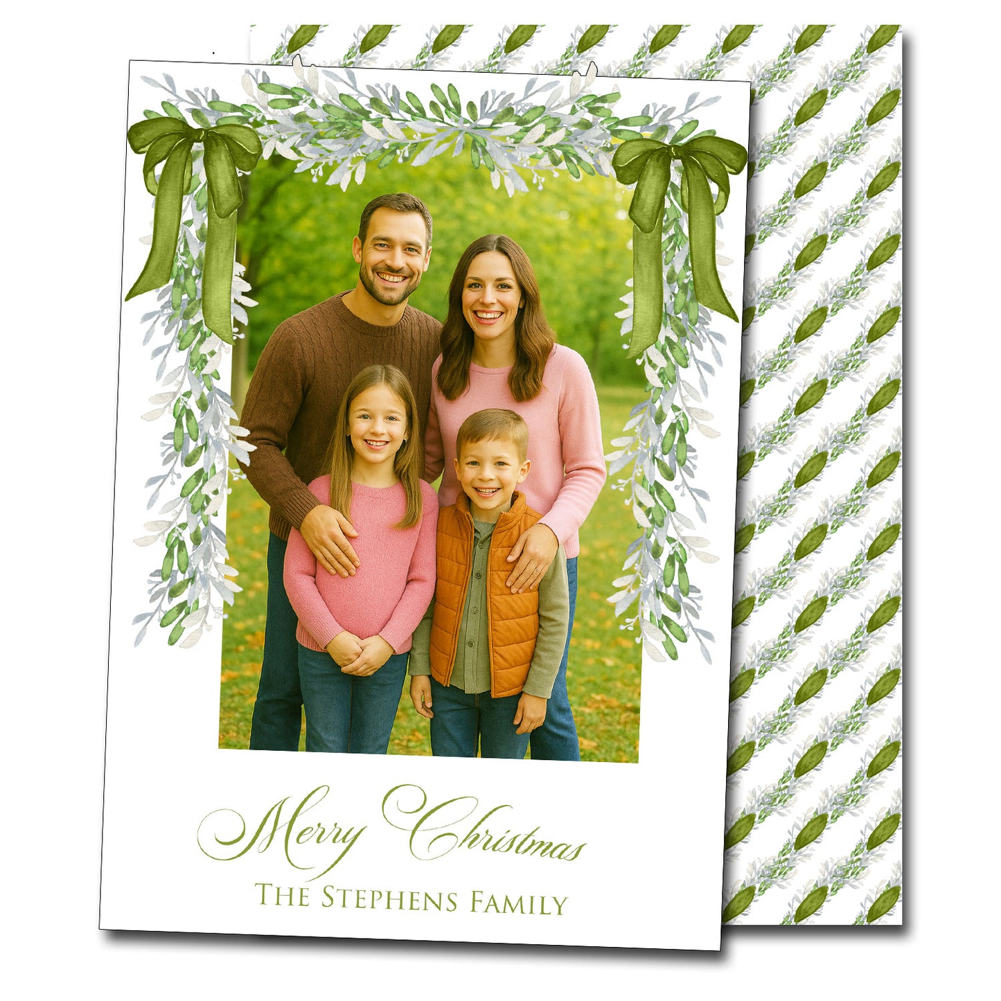 Christmas Cards - Olive Bow Garland