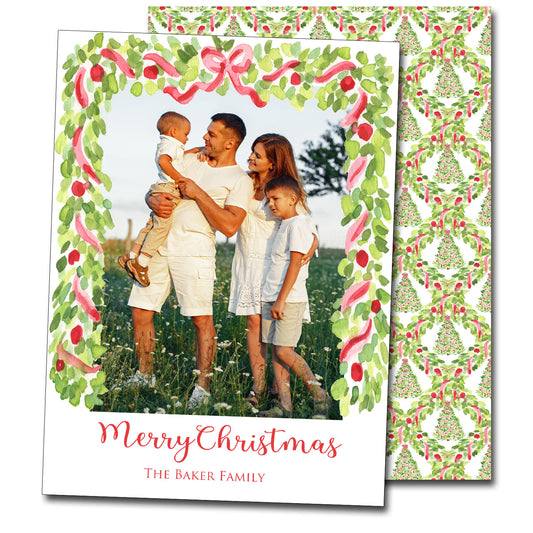 Christmas Cards - Watercolor Bow Garland