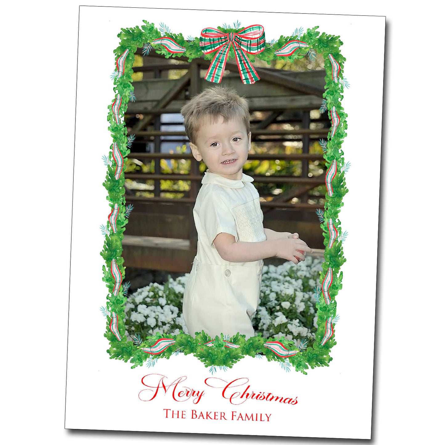 Christmas Cards - Plaid Bow Garland