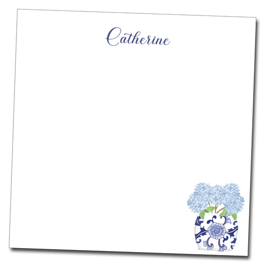 Personalized Notepad with Hydrangea Chinoiserie