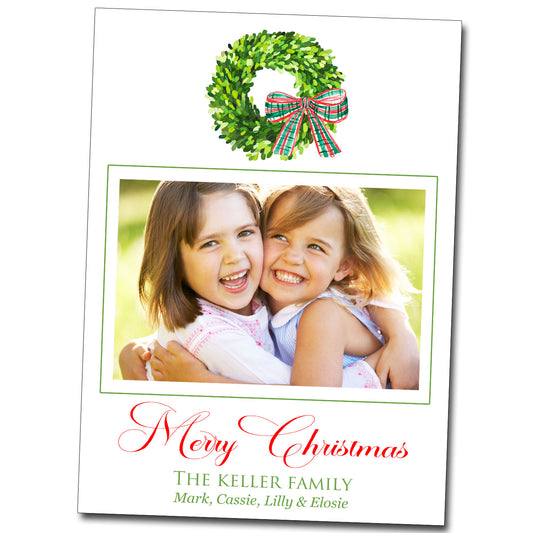 Christmas Cards - Wreath Plaid Bow