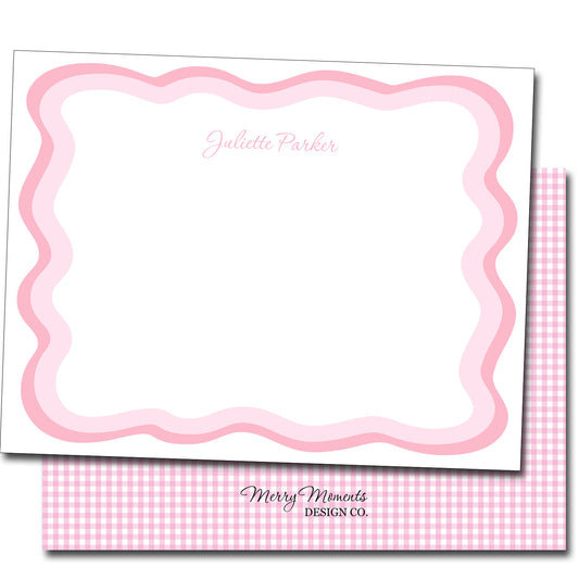 Personalized Note Cards - Pink Wavy Border