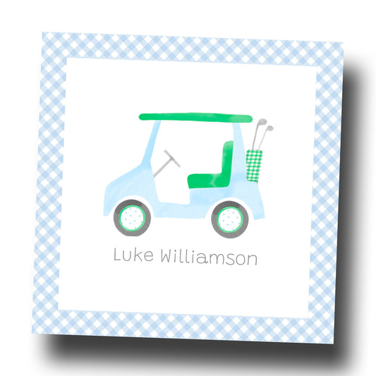 Personalized Enclosure Cards - Blue Golf Cart