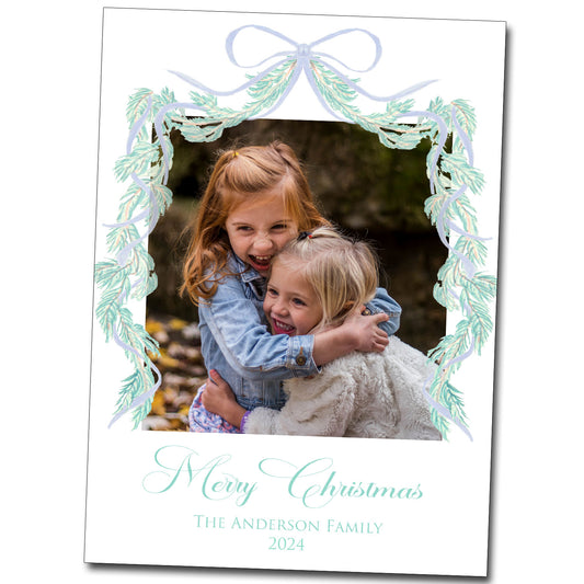 Christmas Cards - Blue Bow Garland