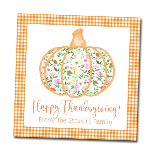 Thanksgiving Gift Tags & Stickers - Floral Pumpkin