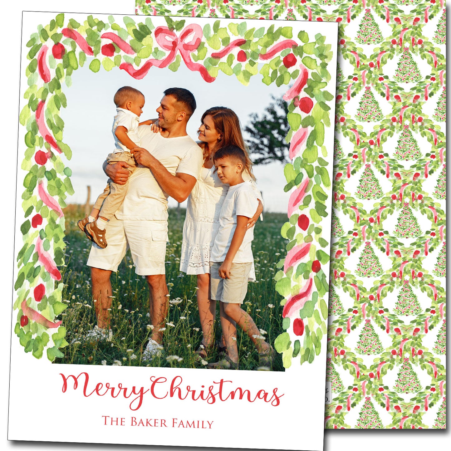 Christmas Cards - Watercolor Bow Garland