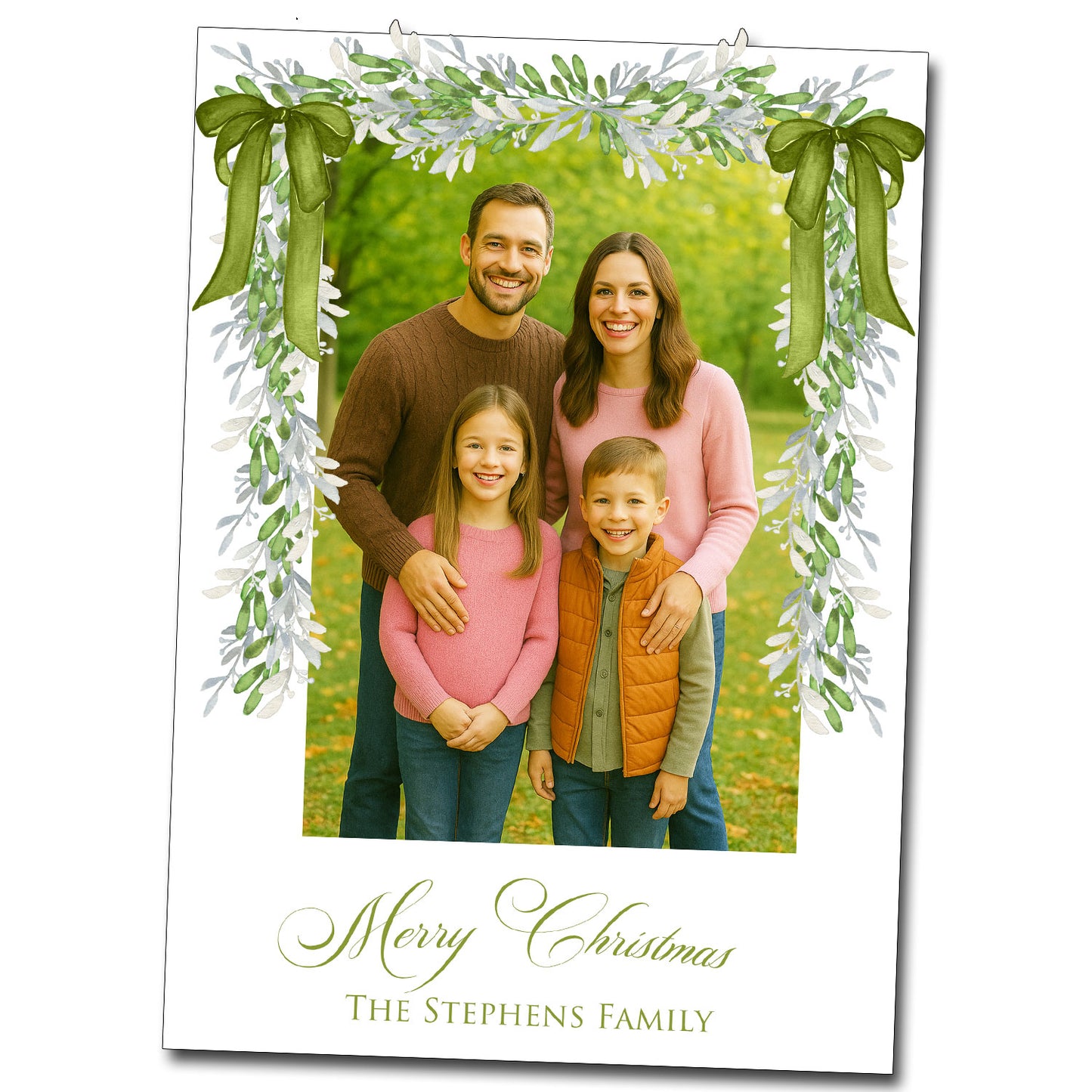 Christmas Cards - Olive Bow Garland