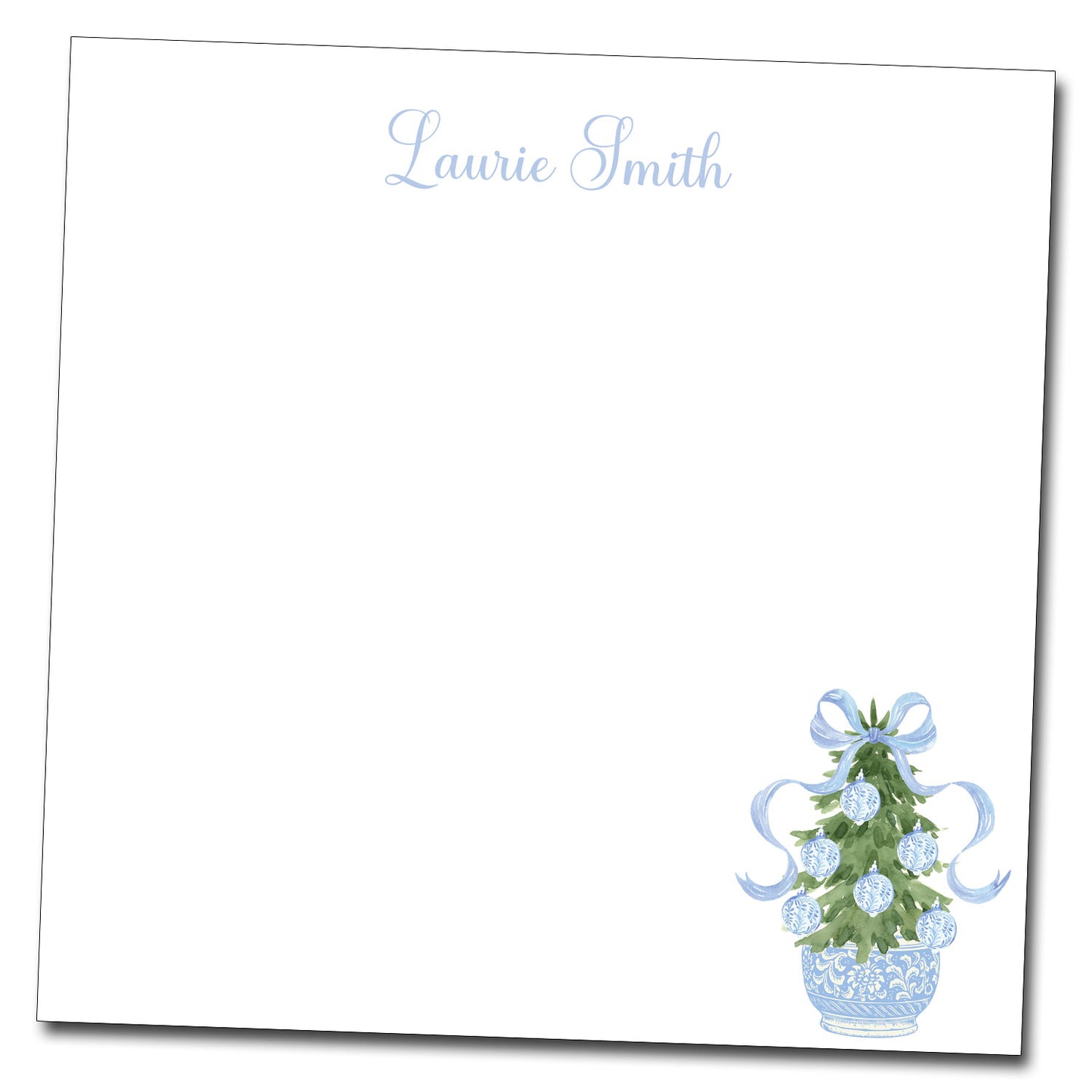 Personalized Notepad with Blue Bow Chinoiserie Tree