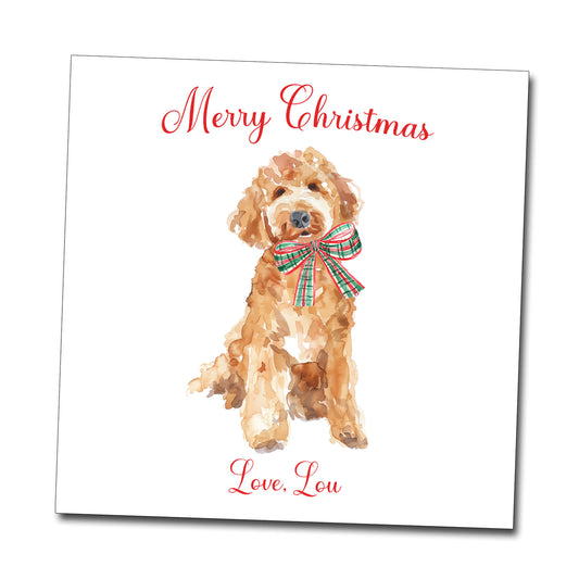 Gift Tags & Stickers - Goldendoodle with Plaid Bow