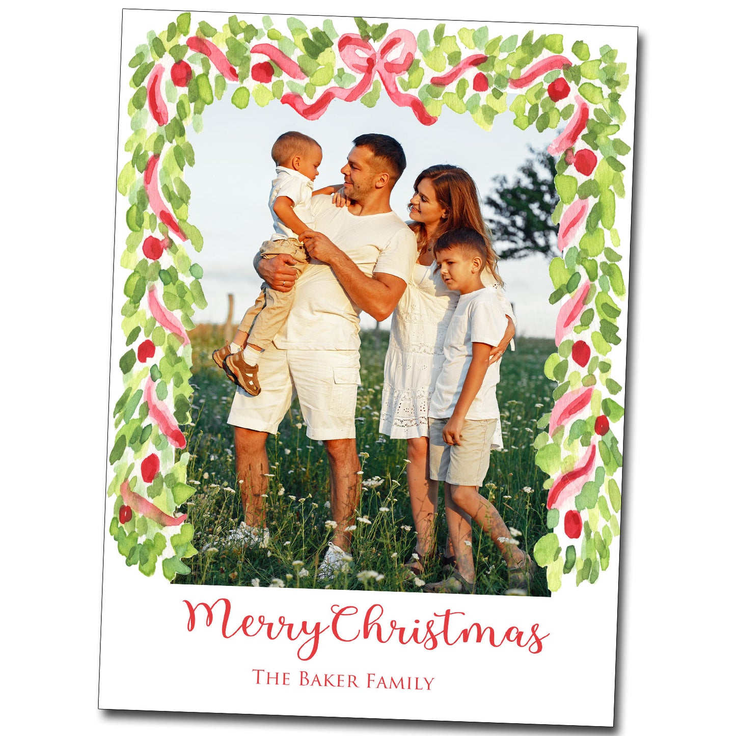 Christmas Cards - Watercolor Bow Garland