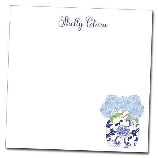 Personalized Notepad with Hydrangea Chinoiserie