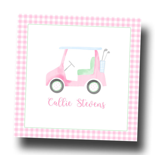 Personalized Enclosure Cards - Pink Golf Cart
