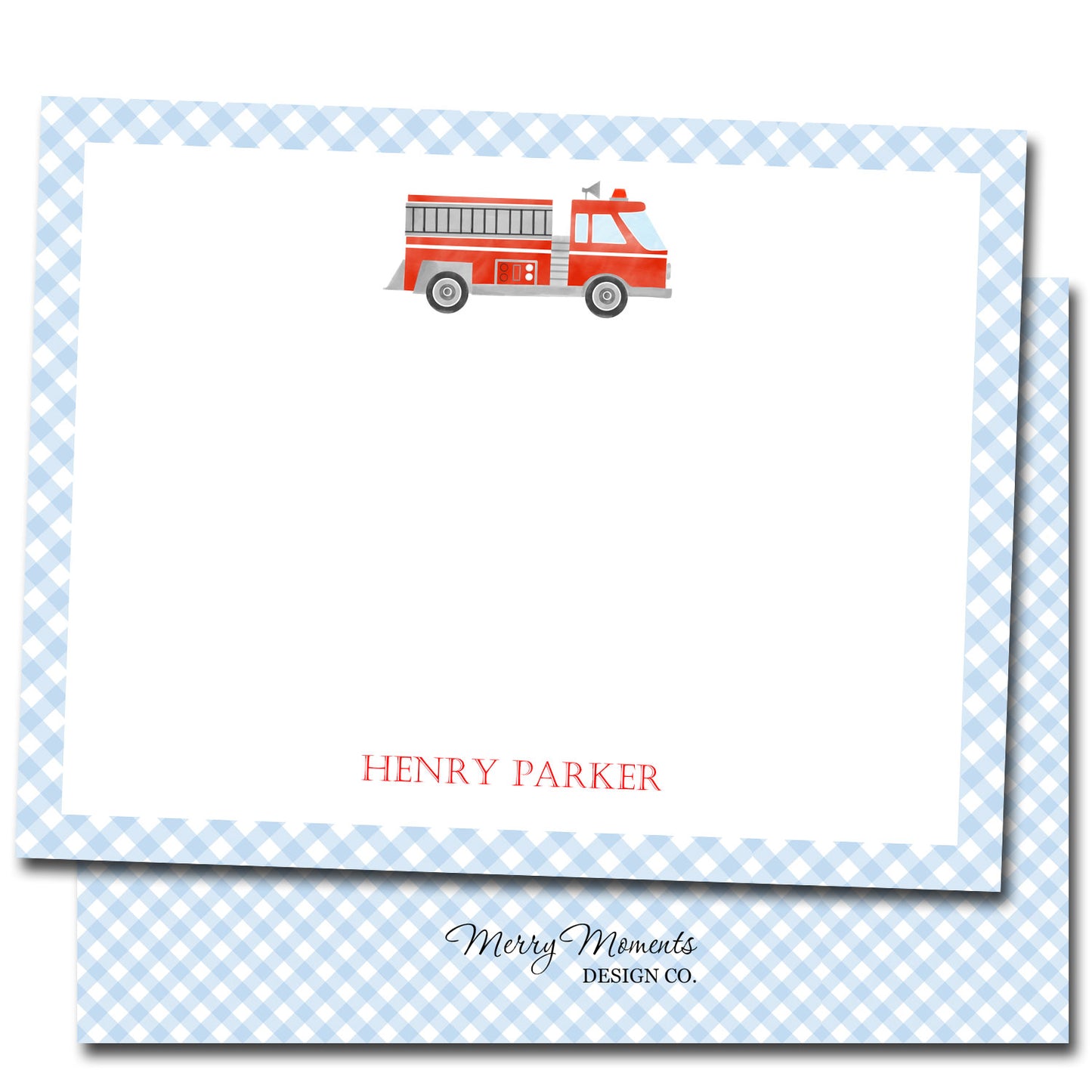 Personalized Note Cards - Firetruck