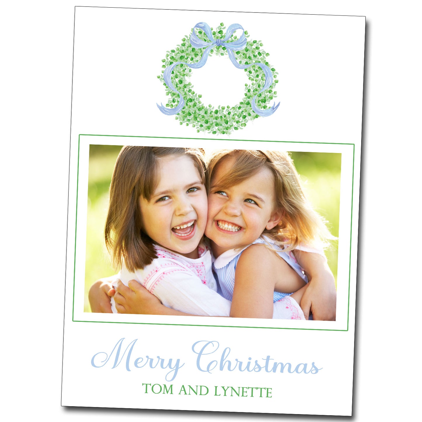 Christmas Cards - Wreath Blue Bow