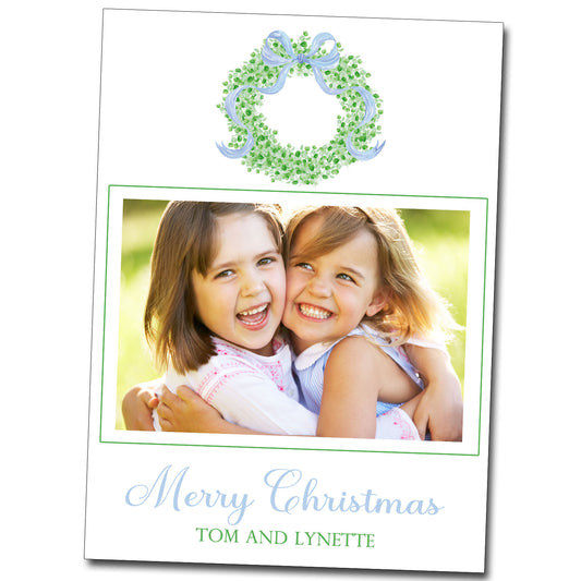 Christmas Cards - Wreath Blue Bow