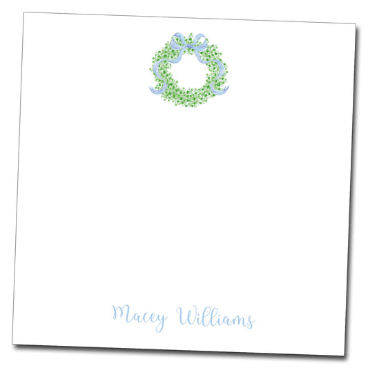 Personalized Notepad with Blue Bow Wreath