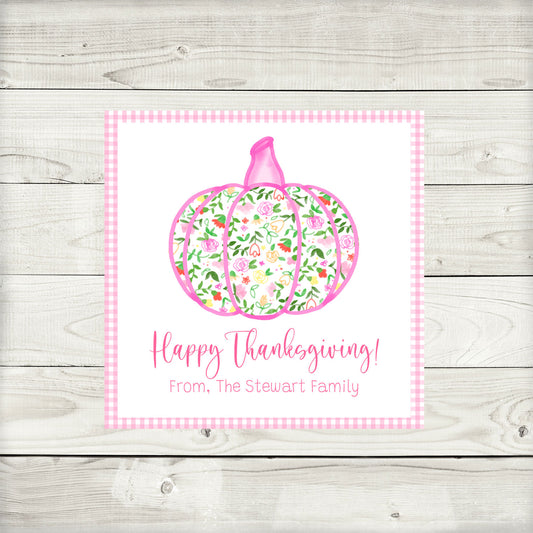 Gift Tags, Pink Floral Pumpkin