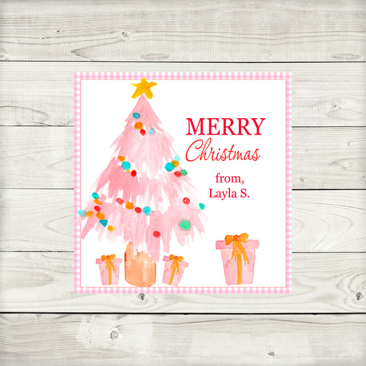 Gift Tags & Stickers, Pink Tree
