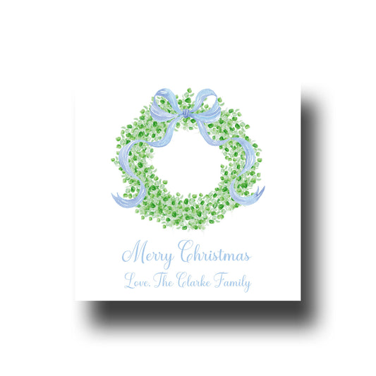 Gift Tags & Stickers - Wreath Blue Bow