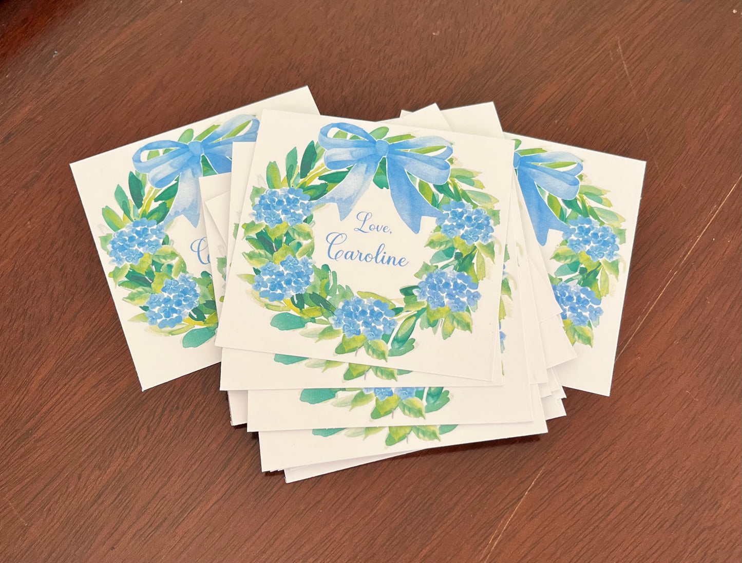 Personalized Enclosure Cards - Hydrangea Wreath