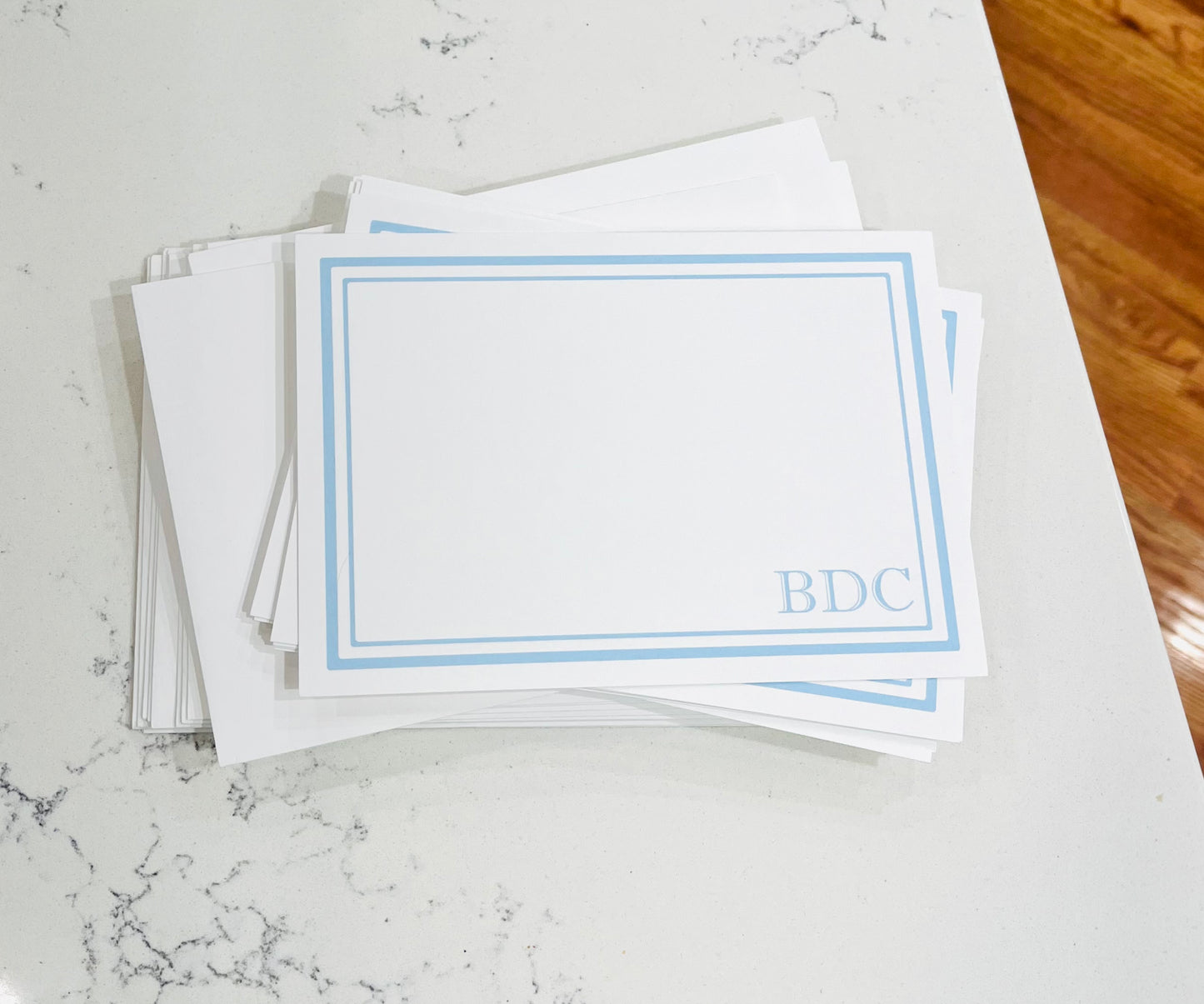 Monogram Note Cards - Blue Stripe