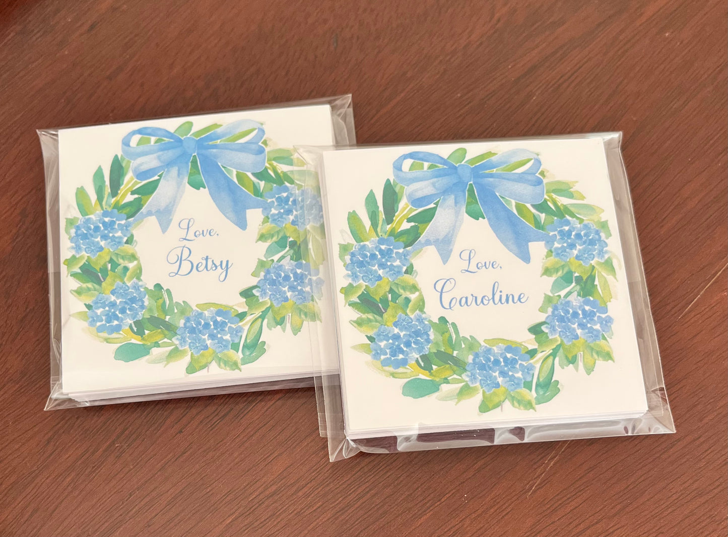 Personalized Enclosure Cards - Hydrangea Wreath