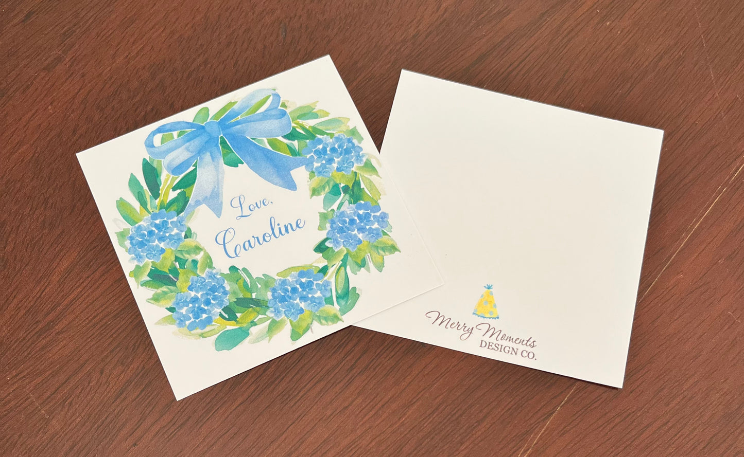 Personalized Enclosure Cards - Hydrangea Wreath