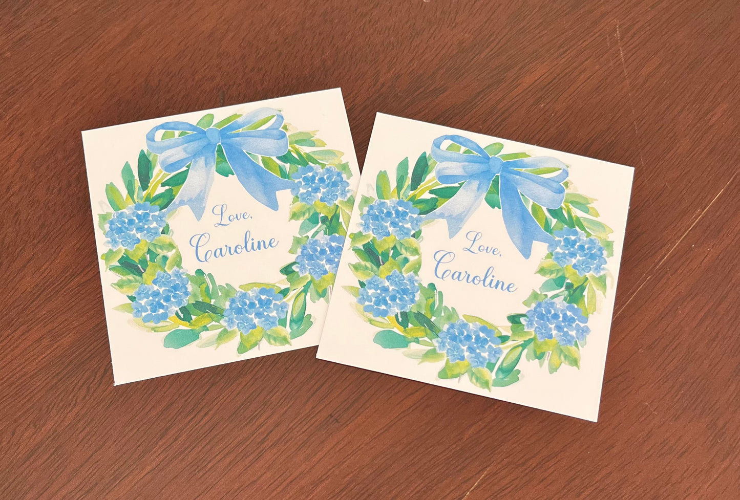 Personalized Enclosure Cards - Hydrangea Wreath