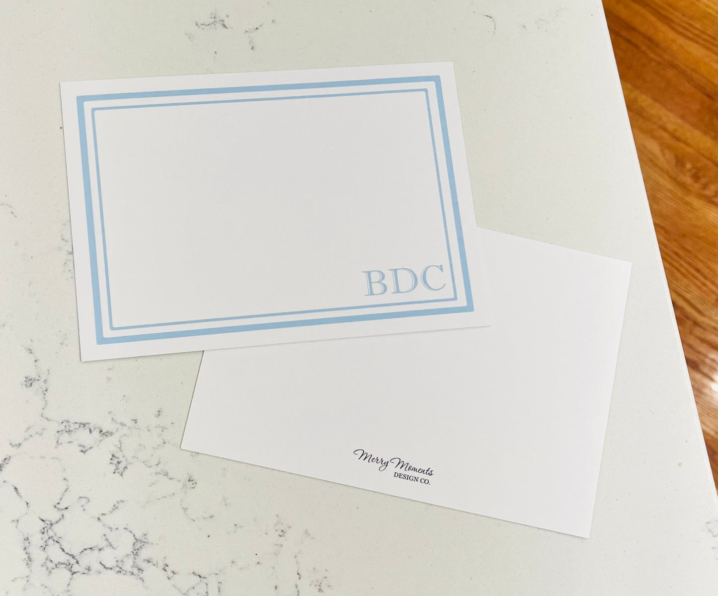 Monogram Note Cards - Blue Stripe