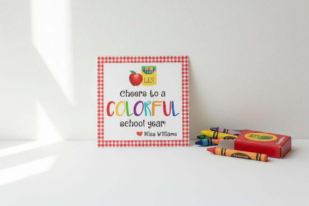 Colorful School Year Gift Tag Propped Up