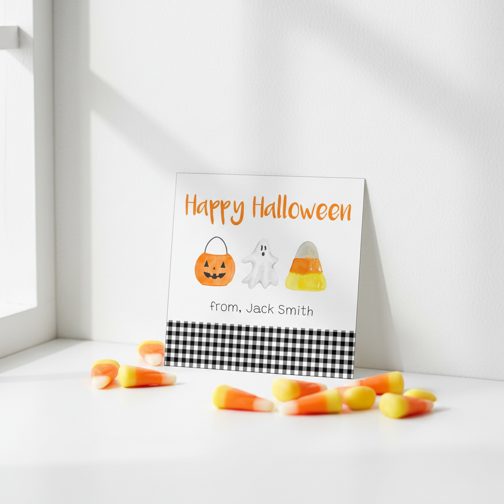 Halloween Ghost Tag Lifestyle with Candy Corn